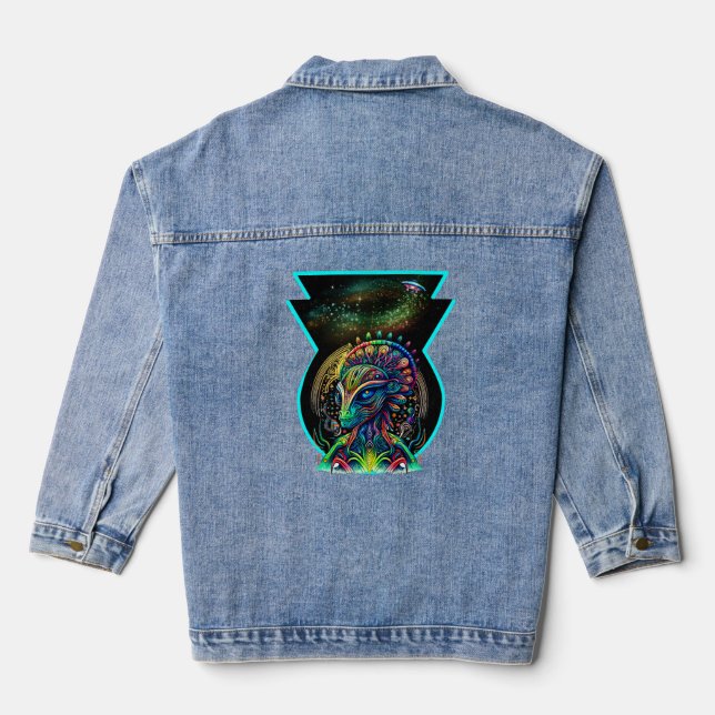 Alien Psychedelic Cosmic Galaxy UFO Denim Jacket (Back)
