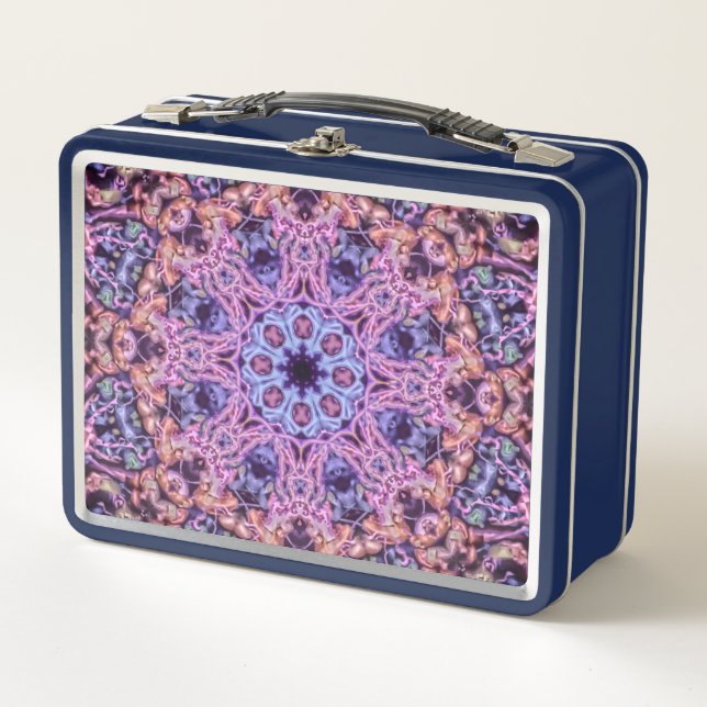 Alien Purple Psychedelic Kaleidoscopic Mandala Metal Lunch Box (Front)