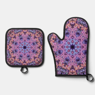 Alien Purple Psychedelic Kaleidoscopic Mandala Oven Mitt & Pot Holder Set