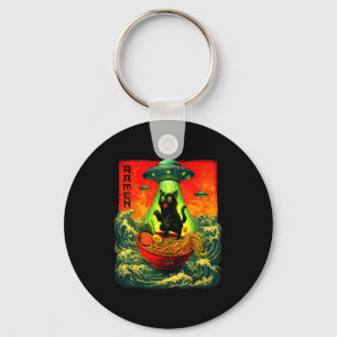 Alien Ramen Cat Ufo Japanese Retro Art Gifts Men W Key Ring