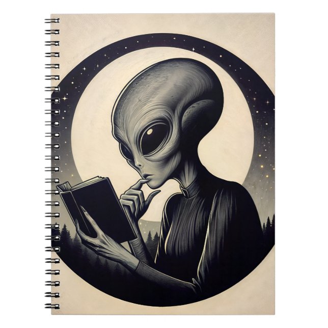 Alien Reading Book Vintage Art (Front)