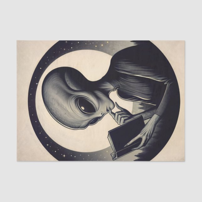 Alien Reading Book Vintage Art Tissue Paper (Front)