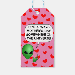 Alien Red Hearts Mother's Day Gift Tags