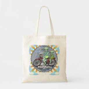 Alien Riding Bike tote bag