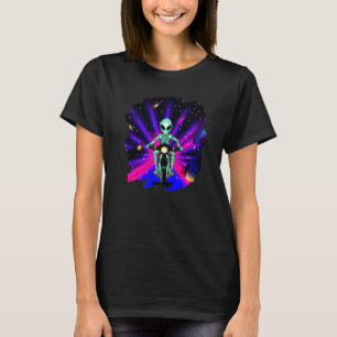 Alien Riding Motorcycle Dirt Bike in Space Aliens T-Shirt