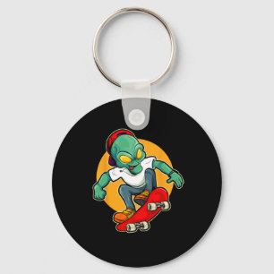 Alien Riding Skateboard Ufo Extraterrestrial Skate Key Ring