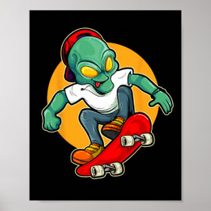 Alien Riding Skateboard Ufo Extraterrestrial Skate Poster