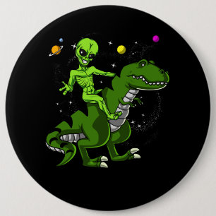 Alien Riding T-Rex Dinosaur Space UFO 6 Cm Round Badge