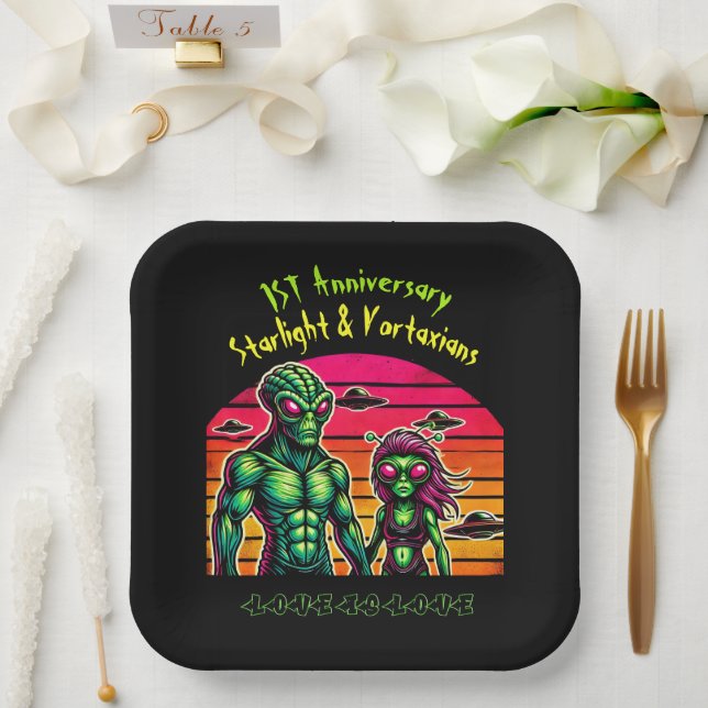 Alien Romance in Cosmic Skies Paper Plate (Wedding)