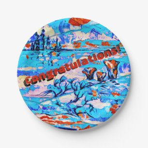 Alien Salt Lake with distant City Congratulations Paper Plate