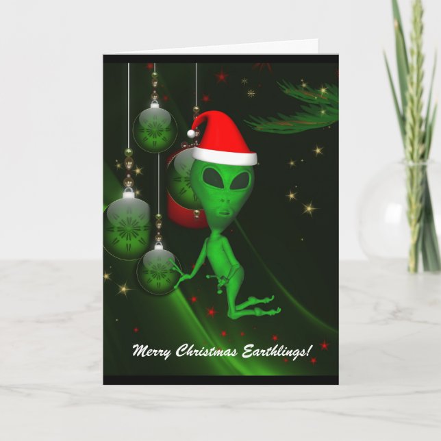 Alien Santa Christmas Ornament Greeting Card (Front)