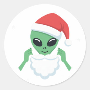 Alien Santa Claus Funny Christmas UFO Holiday Classic Round Sticker