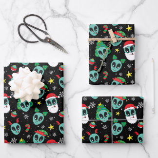 Alien Santa Claus Snowflakes Christmas Tree  Wrapping Paper Sheet