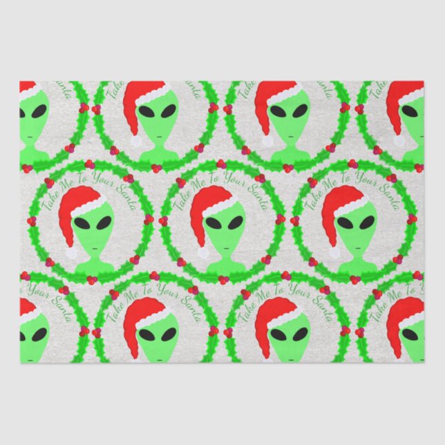 Alien Santa Holly Wreath Pattern Silly Fun LGM Tissue Paper (Front)