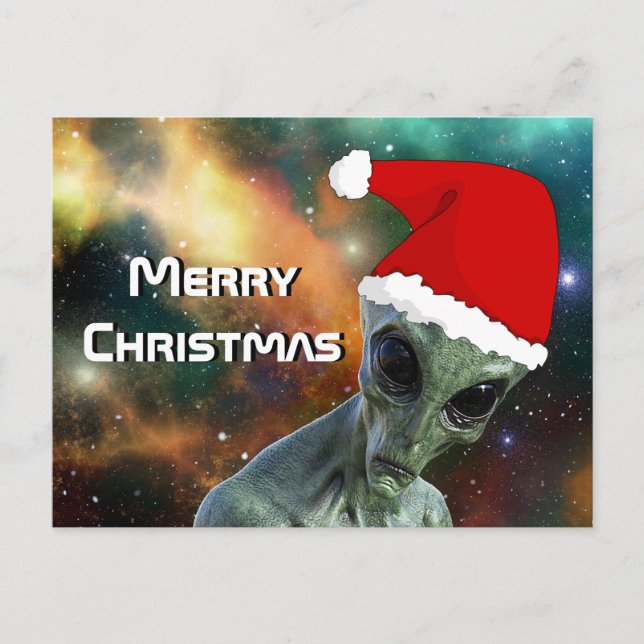 Alien Santa Merry Christmas Personalise Postcard (Front)