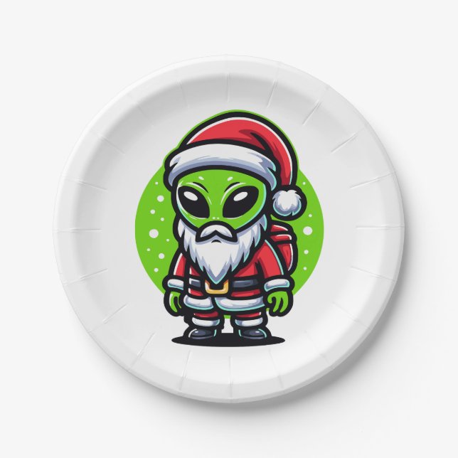 Alien Santa Paper Plate (Front)