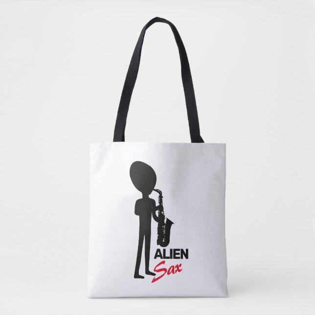 Alien Sax, Extraterrestrial Musician Tote Bag (Front)