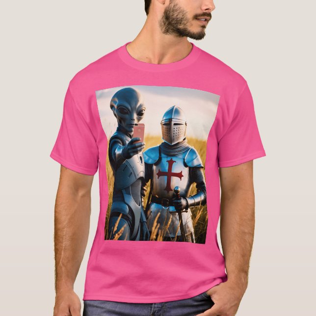 Alien Selfie With Templar Knight T-Shirt (Front)