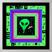 ALIEN & SHIP w/ HIDDEN CRYPTIC MESSAGE POSTER!
