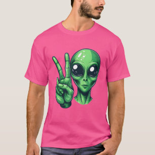 Alien shows peace sign funny T-Shirt
