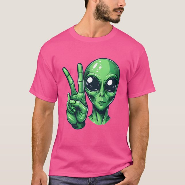 Alien shows peace sign funny T-Shirt (Front)