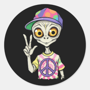 Alien shows the Hand Peace Sign 1 Classic Round Sticker