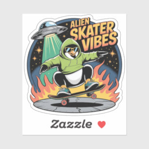 Alien Skater Vibes – Cool Penguin Skateboarding