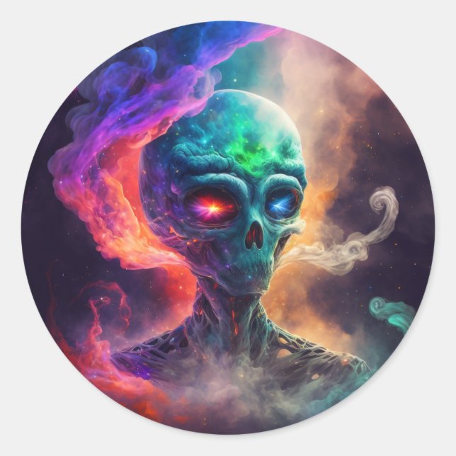 Alien Skull Classic Round Sticker (Front)
