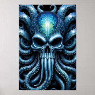 Alien Skull Octopus - 005 - Night V - Fantasy Art Poster