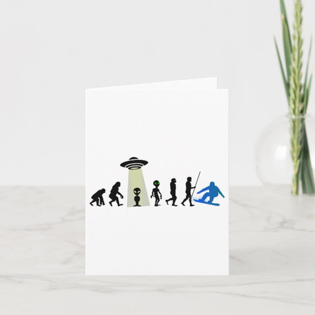Alien Snowboard Evolution Pun Joke Winter Boarding Card (Front)