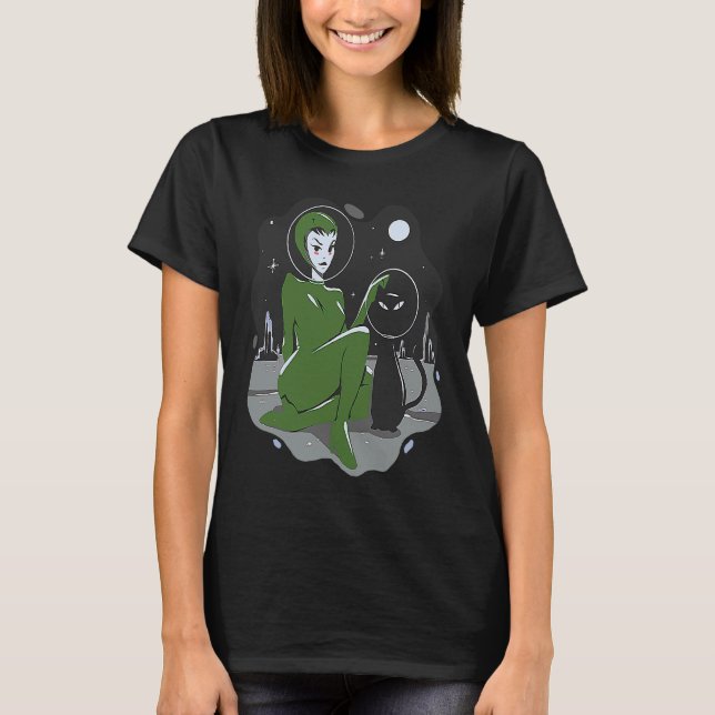alien space aliens  ufo costume cat woman T-Shirt (Front)