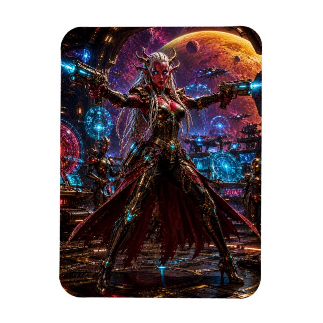 Alien Space Pirate Queen — Twin Blasters Magnet (Vertical)