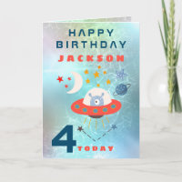 Alien Spaceship Age 4 Space Teal Birthday