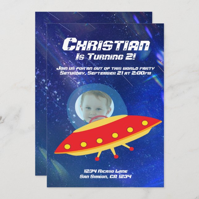 Alien Spaceship Astronaut Outer Space Birthday Invitation (Front/Back)