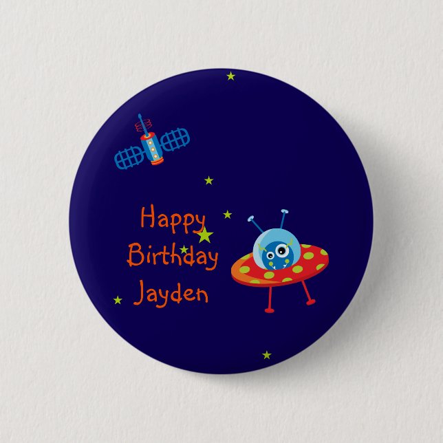 Alien Spaceship Birthday Magnet 6 Cm Round Badge (Front)