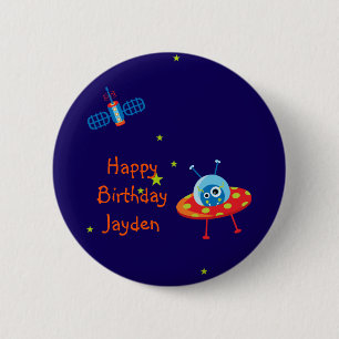 Alien Spaceship Birthday Magnet 6 Cm Round Badge