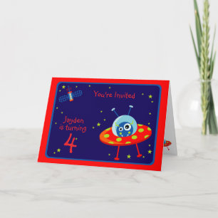Alien Spaceship Birthday Party  Invitation Card