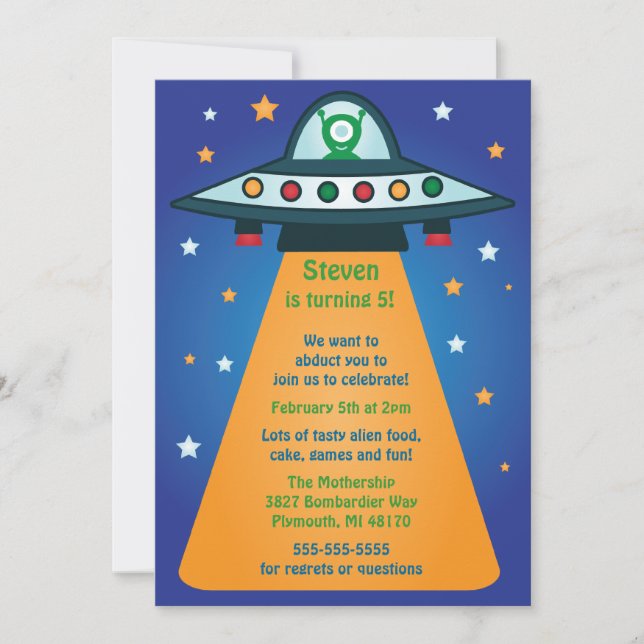 Alien Spaceship Birthday Party Invitations (Front)
