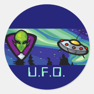 Alien Spaceship Classic Round Sticker