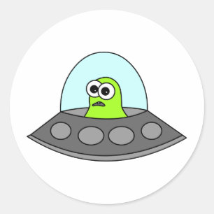 Alien Spaceship Classic Round Sticker