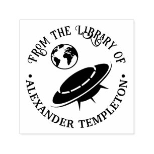 Alien Spaceship Headed to Earth Library Book Name Self-inking Stamp
