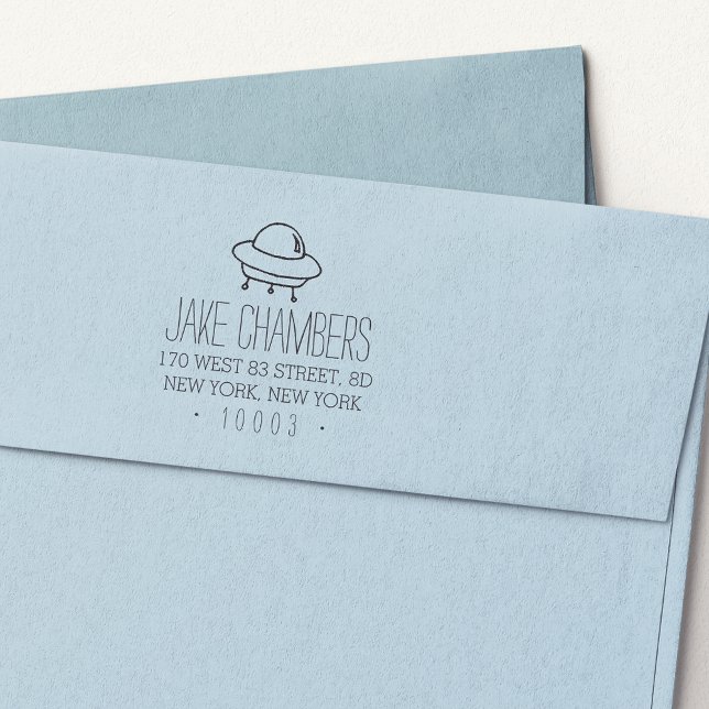 Alien Spaceship Kids Return Address Stamp (Creator Uploaded)