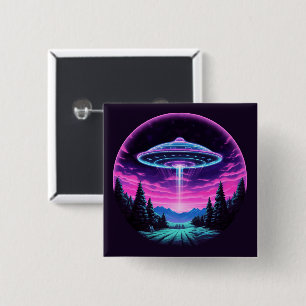 Alien Spaceship Retro Futuristic 15 Cm Square Badge