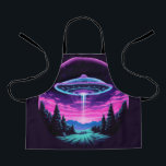 Alien Spaceship Retro Futuristic Apron<br><div class="desc">Step into a world of otherworldly wonder with our mesmerising Alien Spaceship Vaporwave Aesthetic Art Print. Against the backdrop of a starlit sky, this captivating scene depicts an alien spaceship hovering over a serene night field, casting an ethereal glow that bathes the surroundings in a surreal light. Inspired by the...</div>