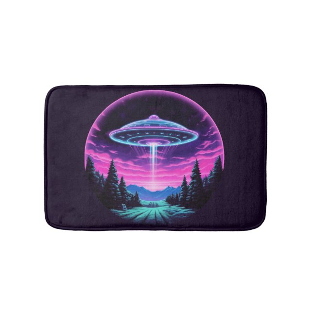 Alien Spaceship Retro Futuristic Bath Mat (Front)