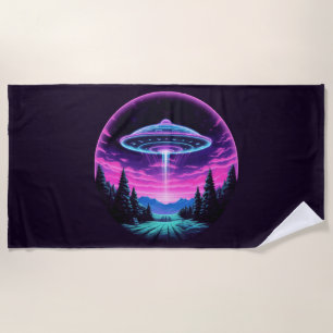 Alien Spaceship Retro Futuristic Beach Towel