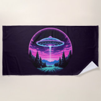 Alien Spaceship Retro Futuristic Beach Towel