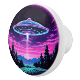 Alien Spaceship Retro Futuristic Ceramic Knob