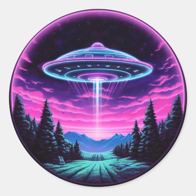 Alien Spaceship Retro Futuristic Classic Round Sticker (Front)