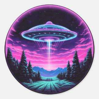 Alien Spaceship Retro Futuristic Classic Round Sticker